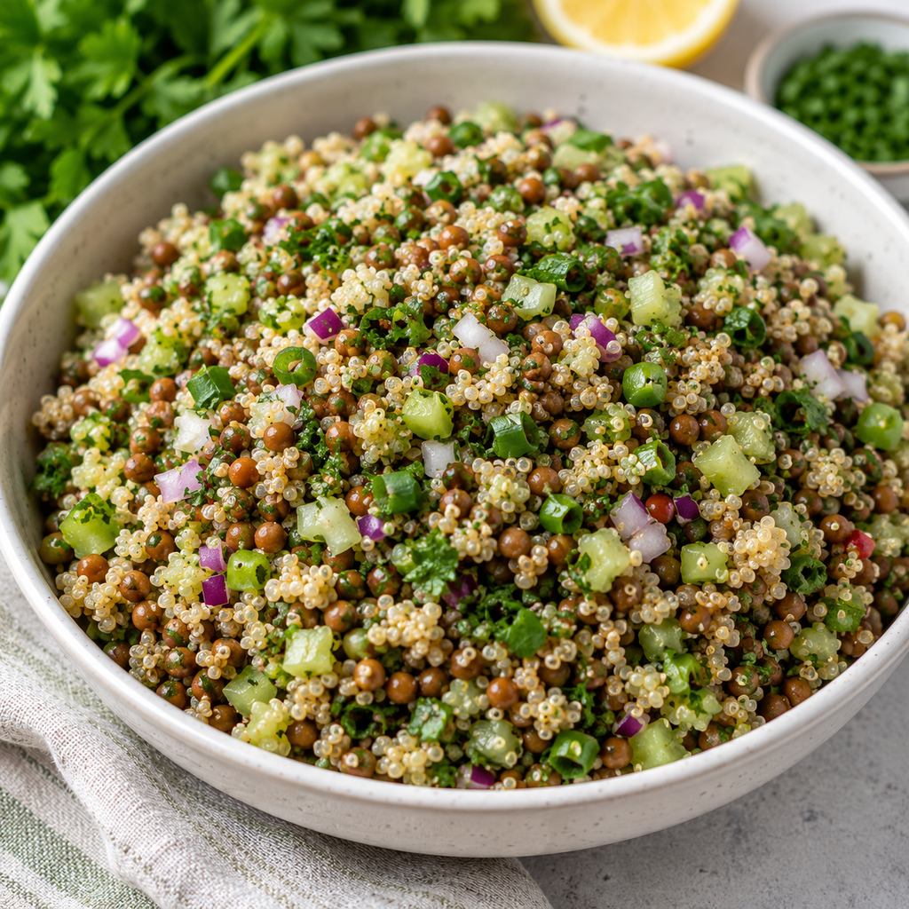 RECETA SALUDABLE | Ensalada de quinoa y Lentejas + Yuca con salsa de coco